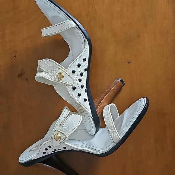 Tod's White Pebble Leather Open Toe Slide Heel Mule Sandals Size 8.5 - Picture 3 of 10